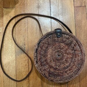 Brown Woven Round Crossbody Bag
